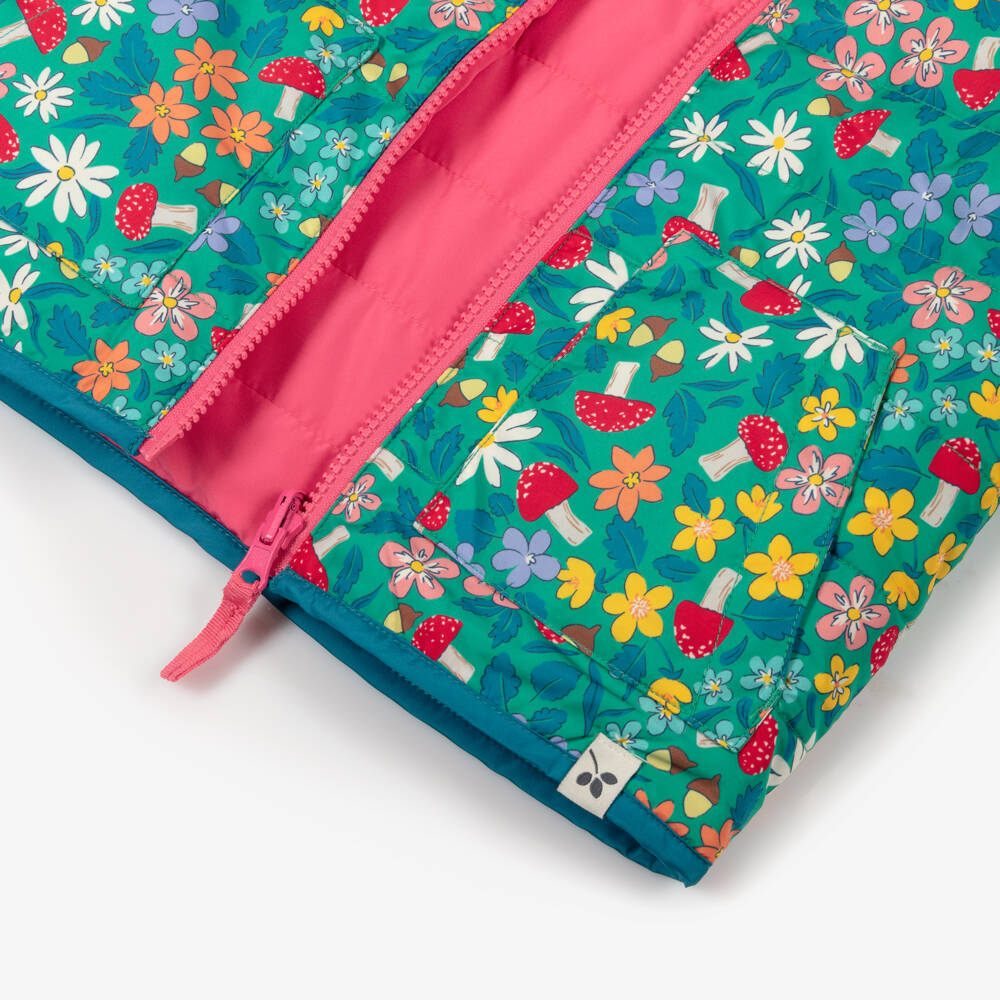 Frugi-Girls Green & Pink Woodland Floral Reversible Jacket | Childrensalon Outlet