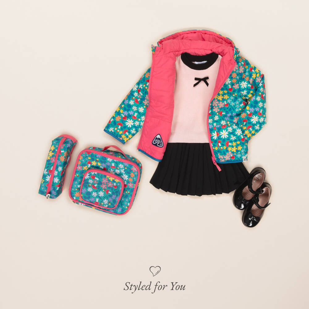 Frugi-Girls Green & Pink Woodland Floral Reversible Jacket | Childrensalon Outlet