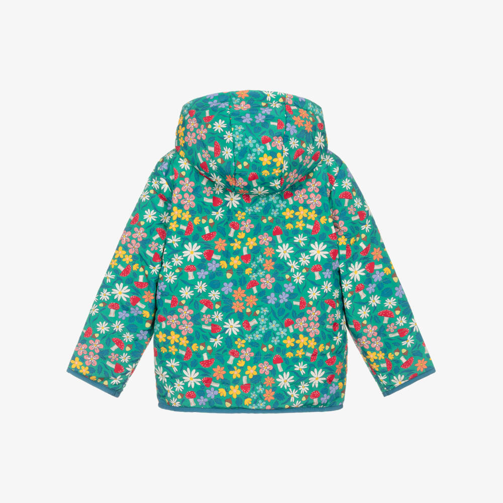 Frugi-Girls Green & Pink Woodland Floral Reversible Jacket | Childrensalon Outlet