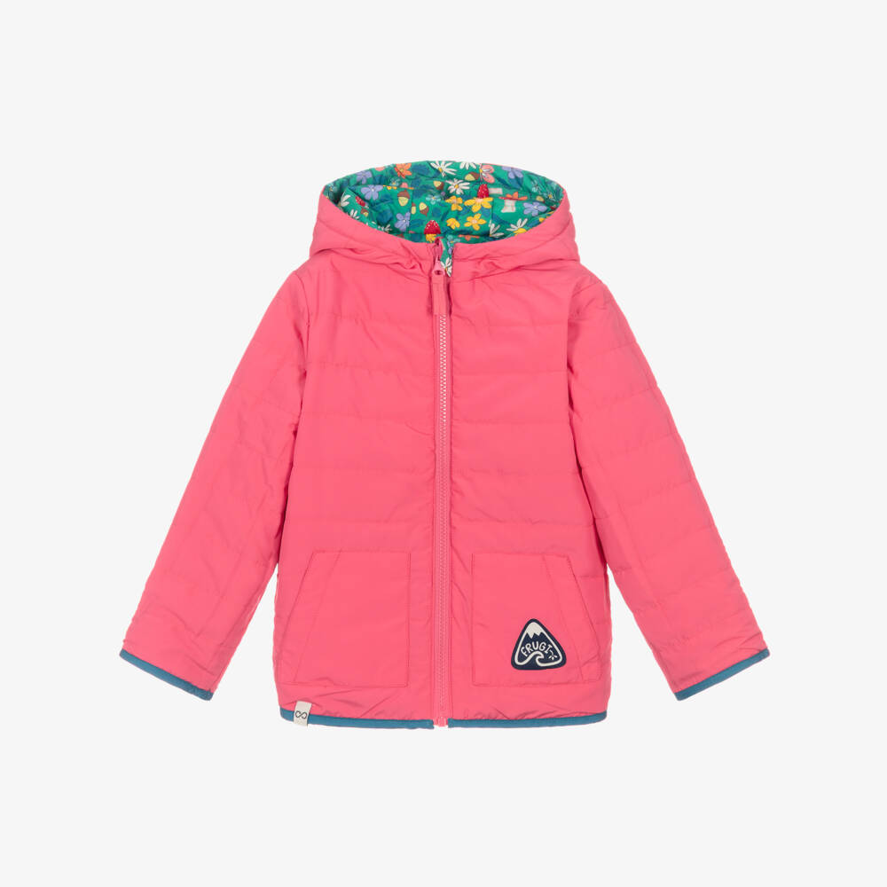 Frugi-Girls Green & Pink Woodland Floral Reversible Jacket | Childrensalon Outlet
