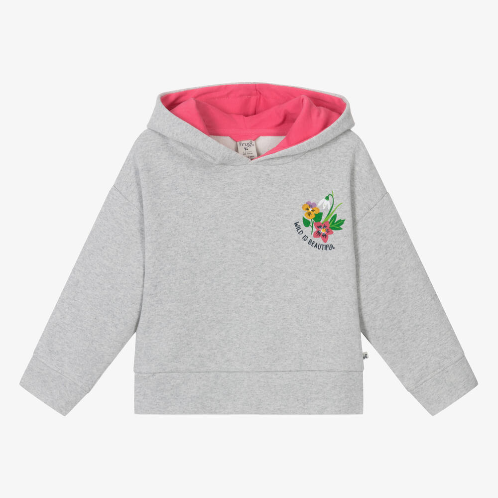 Frugi - Sweat à capuche gris en coton fille | Childrensalon