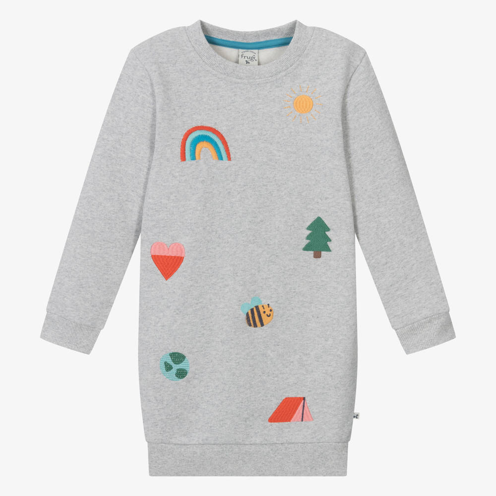 Frugi - Graues Baumwoll-Sweatshirtkleid | Childrensalon
