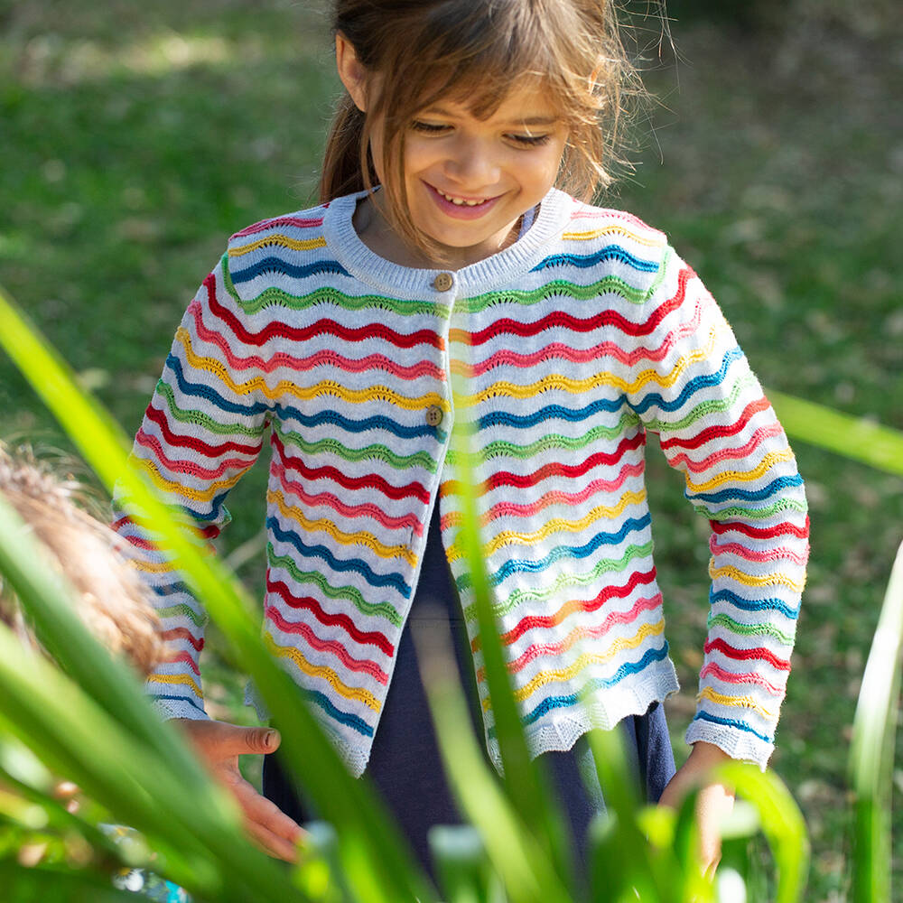 Frugi-Girls Grey Striped Cotton Knit Cardigan | Childrensalon Outlet