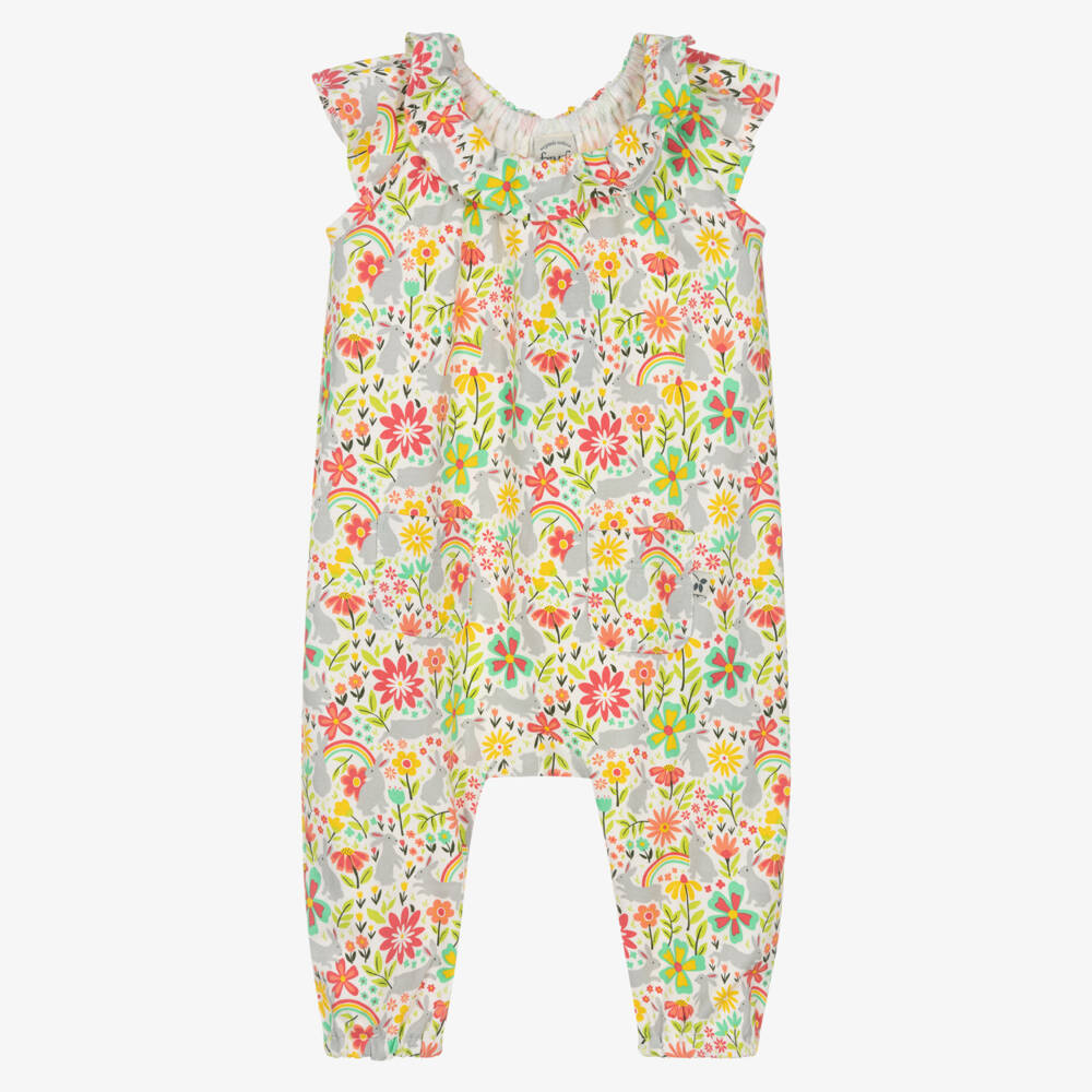 Frugi-Кремовый цветочный комбинезон с зайчиком для девочек | Childrensalon Outlet