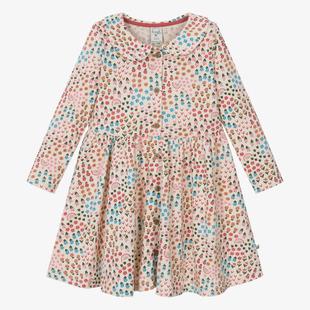 Frugi - Girls Ivory Floral Organic Cotton Dress | Childrensalon