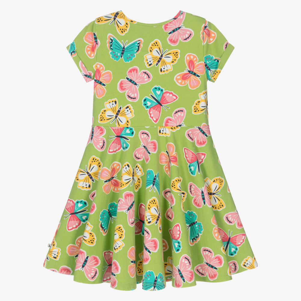 Frugi-Girls Lime Green Butterfly Print Organic Cotton Jersey Dress | Childrensalon Outlet
