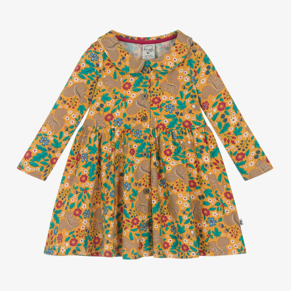 Frugi-Girls Mustard Forest Creatures Dress | Childrensalon Outlet