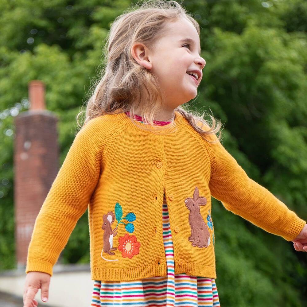 Frugi-Girls Mustard Knit Bunny Cardigan | Childrensalon Outlet