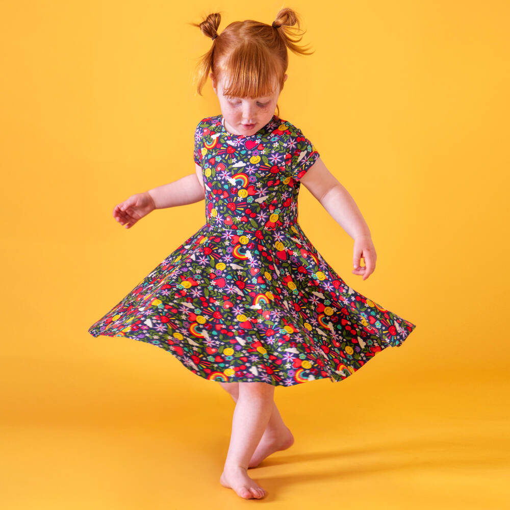 Frugi-Girls Navy Blue Floral Print Organic Cotton Dress | Childrensalon Outlet