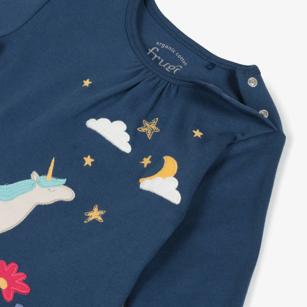 Frugi-Girls Navy Blue Organic Cotton Unicorn & Flowers Pyjamas | Childrensalon Outlet