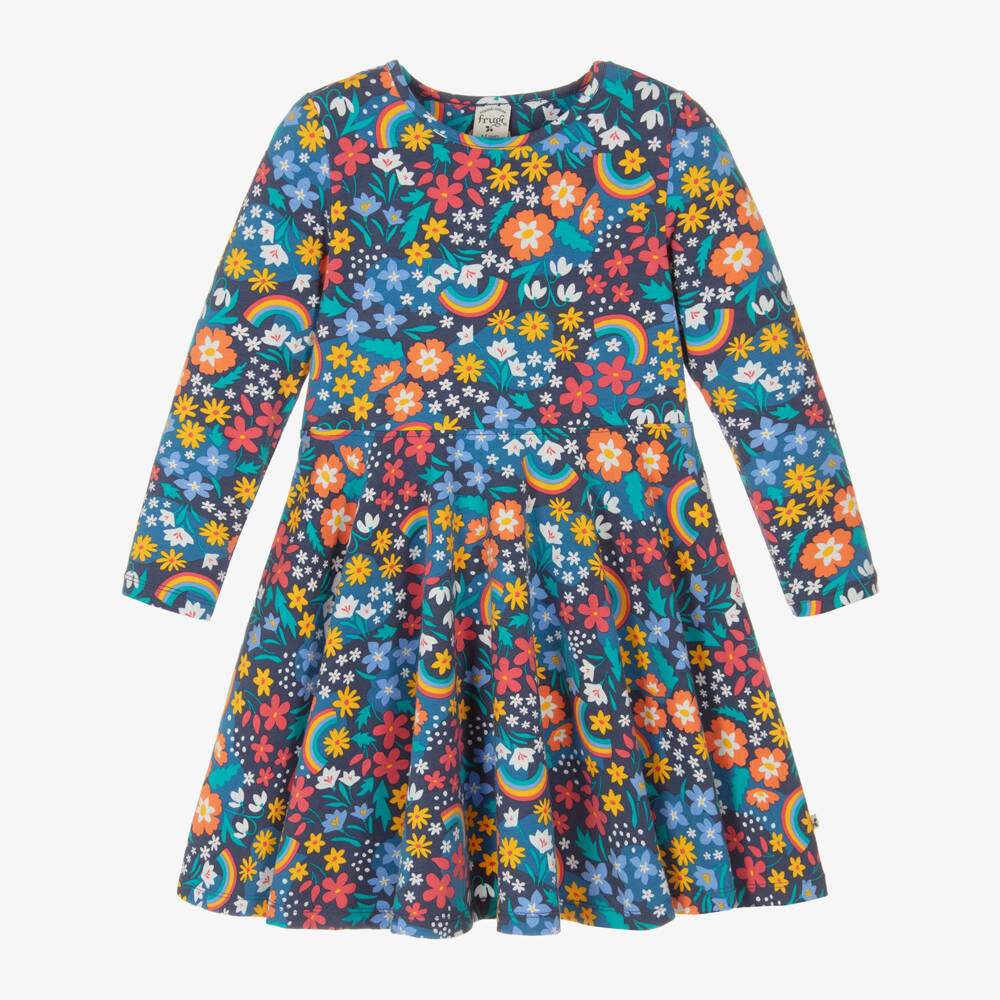Frugi-Girls Navy Floral Jersey Dress | Childrensalon Outlet