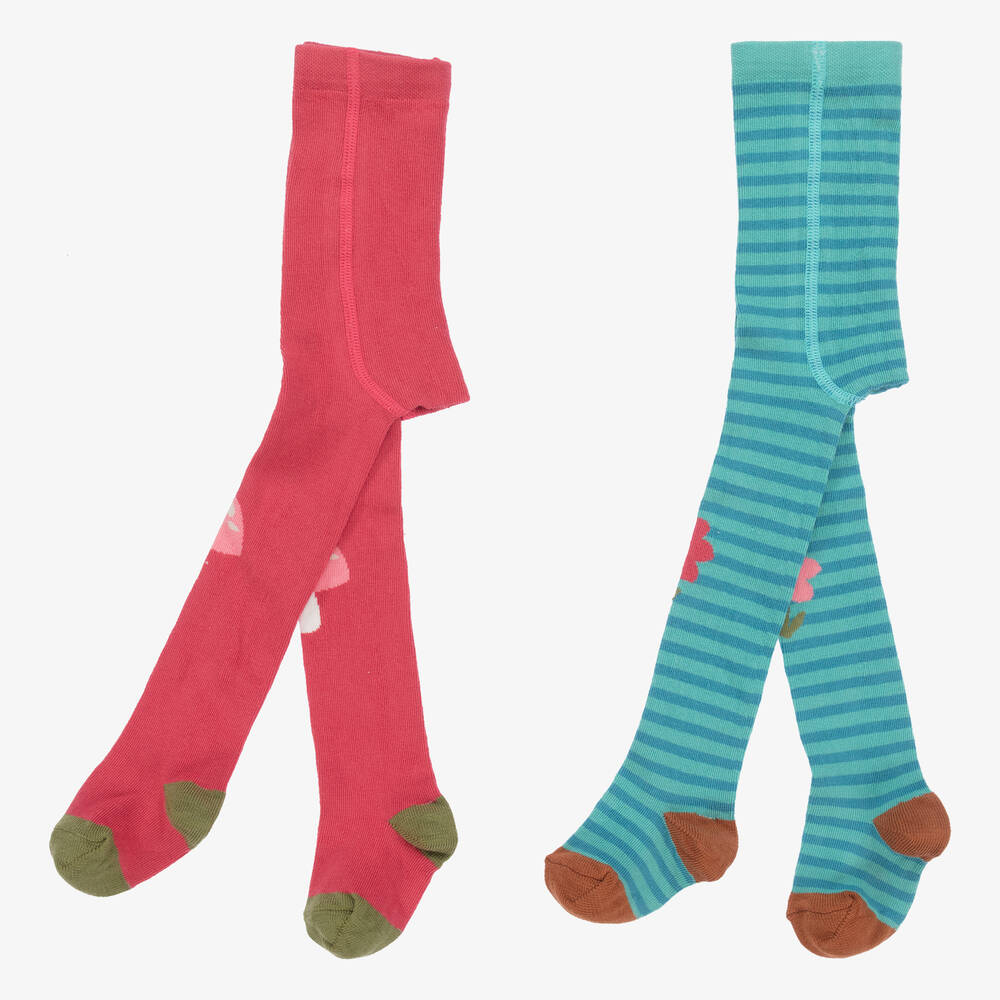 Frugi-Girls Pink & Blue Cotton Tights (2 Pack) | Childrensalon Outlet