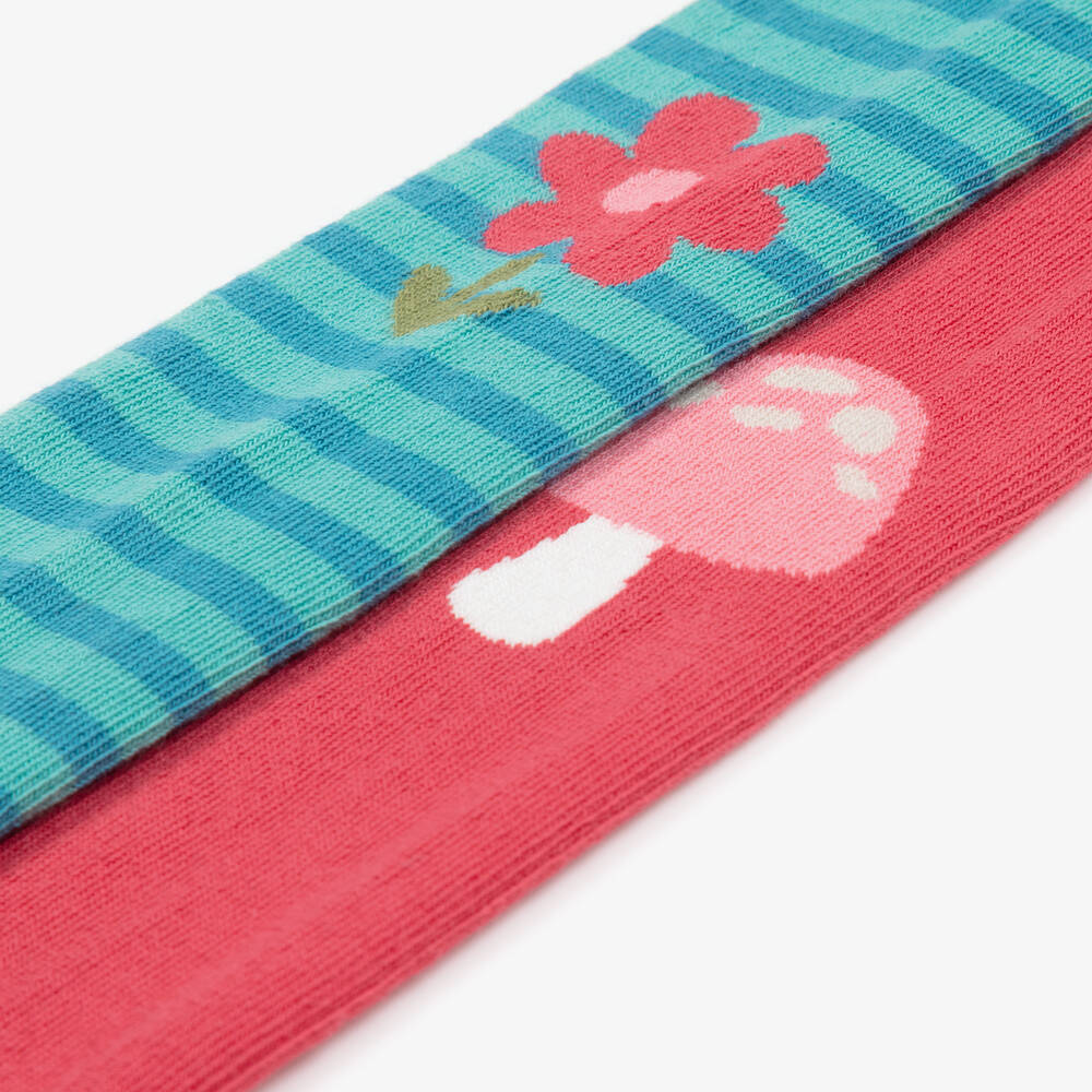 Frugi-Girls Pink & Blue Cotton Tights (2 Pack) | Childrensalon Outlet