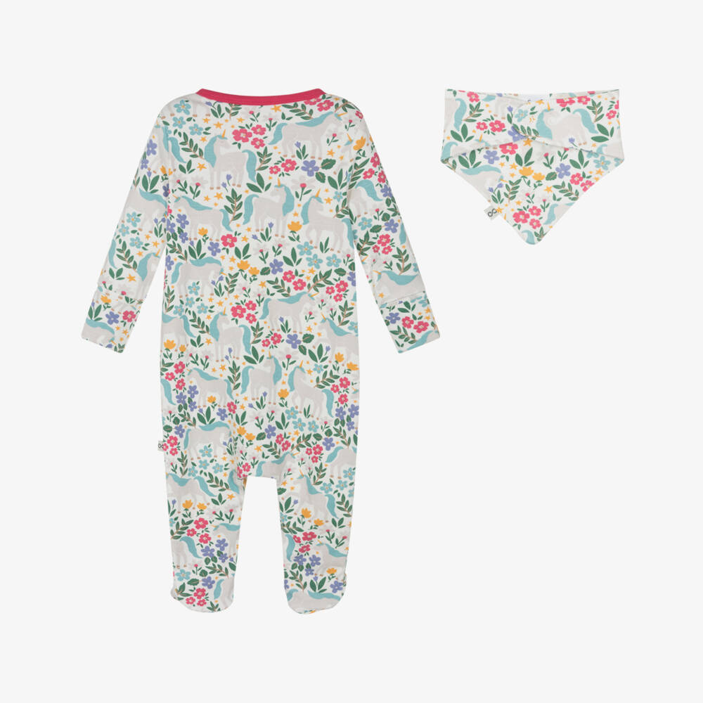 Frugi-Girls Pink & Blue Organic Cotton Unicorn & Flowers Babysuit Set | Childrensalon Outlet