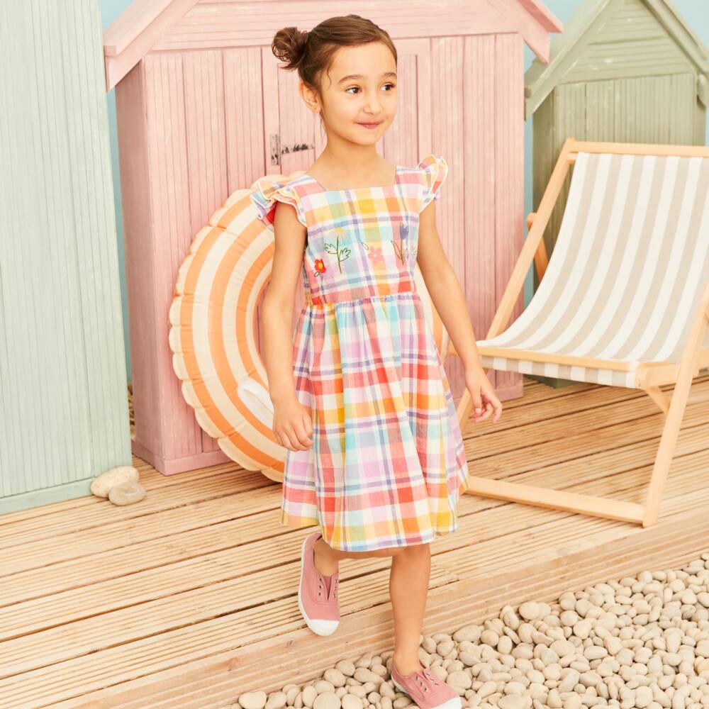 Frugi-Girls Pink Check Organic Cotton Sun Dress | Childrensalon Outlet