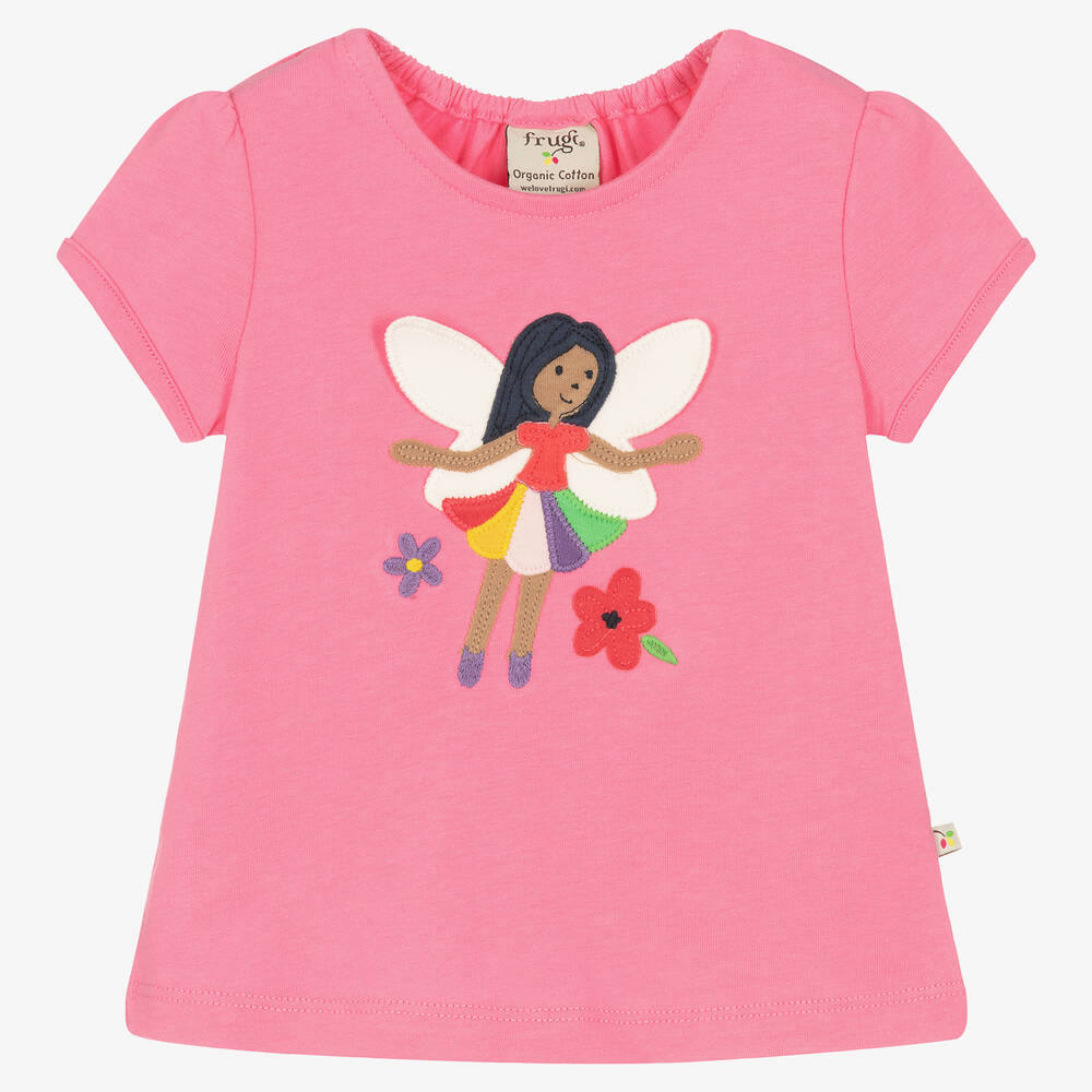 Frugi - Girls Pink Cotton Fairy T-Shirt | Childrensalon