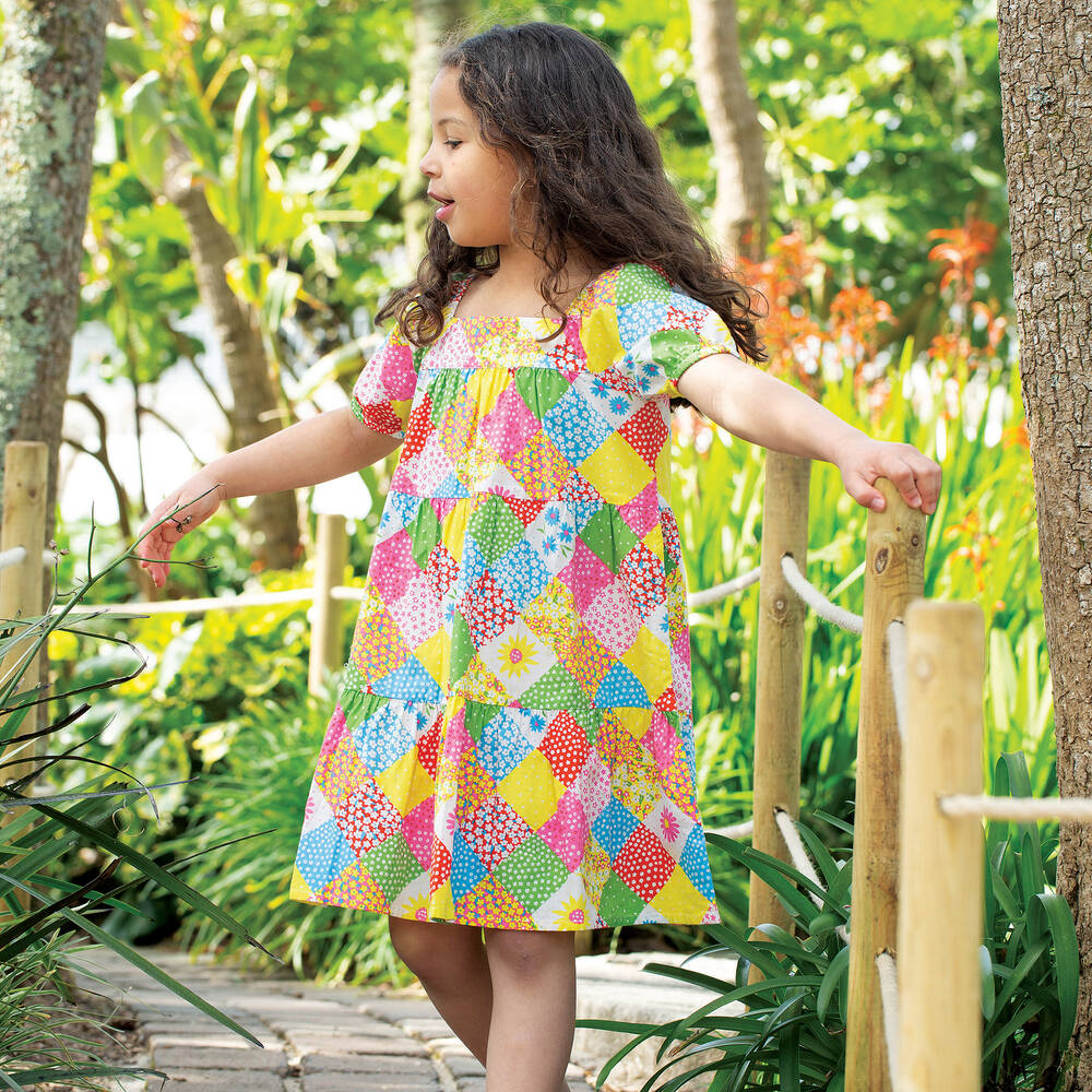 Frugi Girls Pink Cotton Patchwork Dress