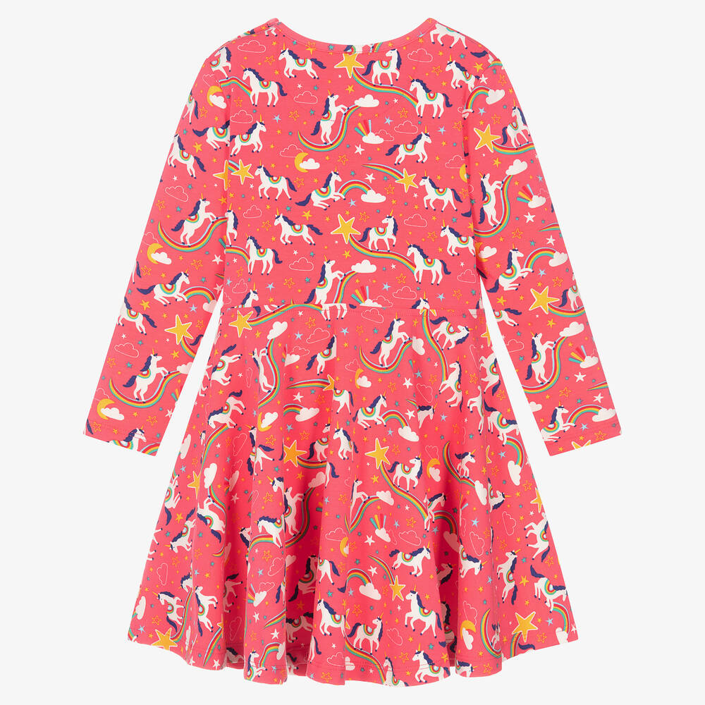 Frugi-Girls Pink Cotton Unicorn Skater Dress | Childrensalon Outlet