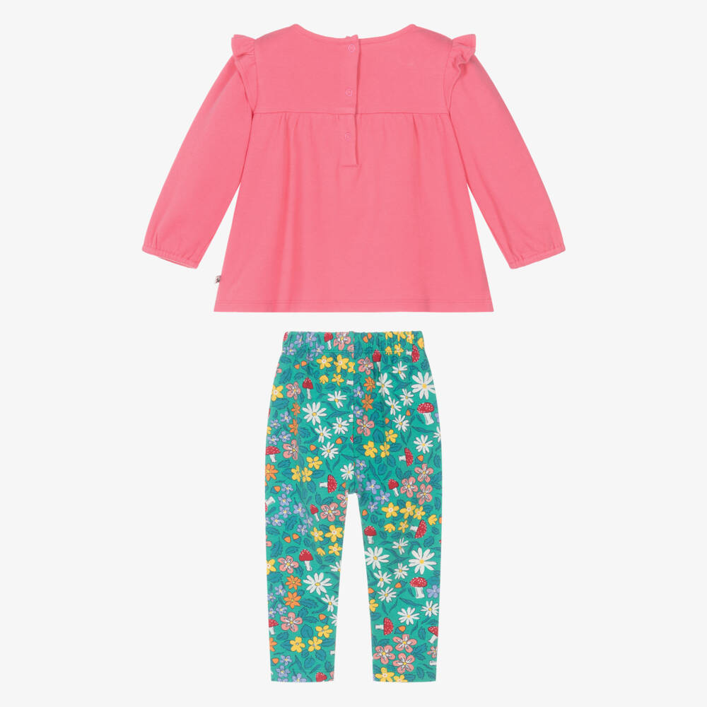 Frugi-Girls Pink & Green Cotton Floral Leggings Set | Childrensalon Outlet