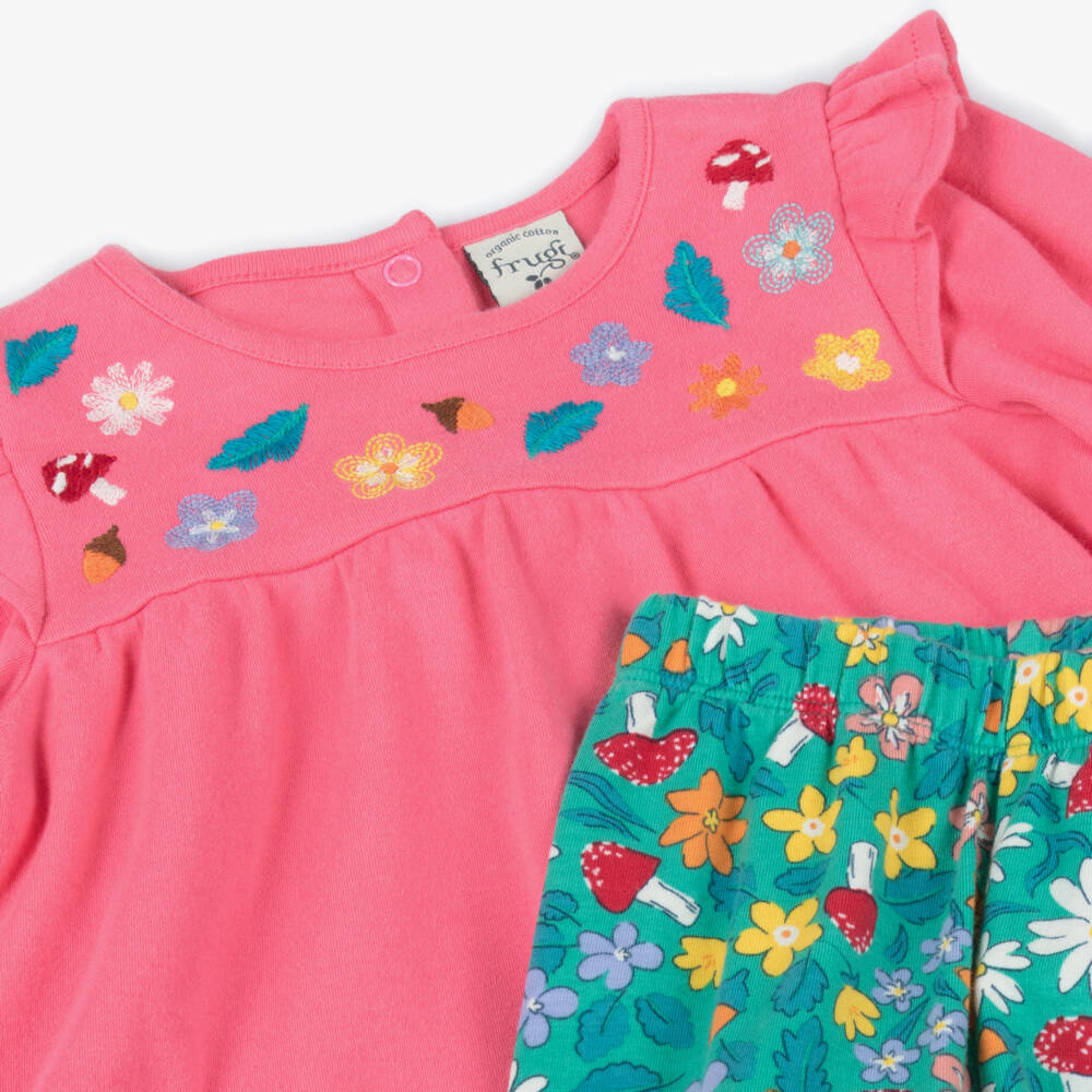 Frugi-Girls Pink & Green Cotton Floral Leggings Set | Childrensalon Outlet