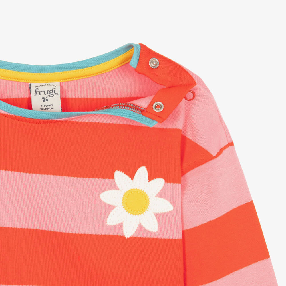 Frugi-Girls Pink & Red Striped Cotton Top | Childrensalon Outlet