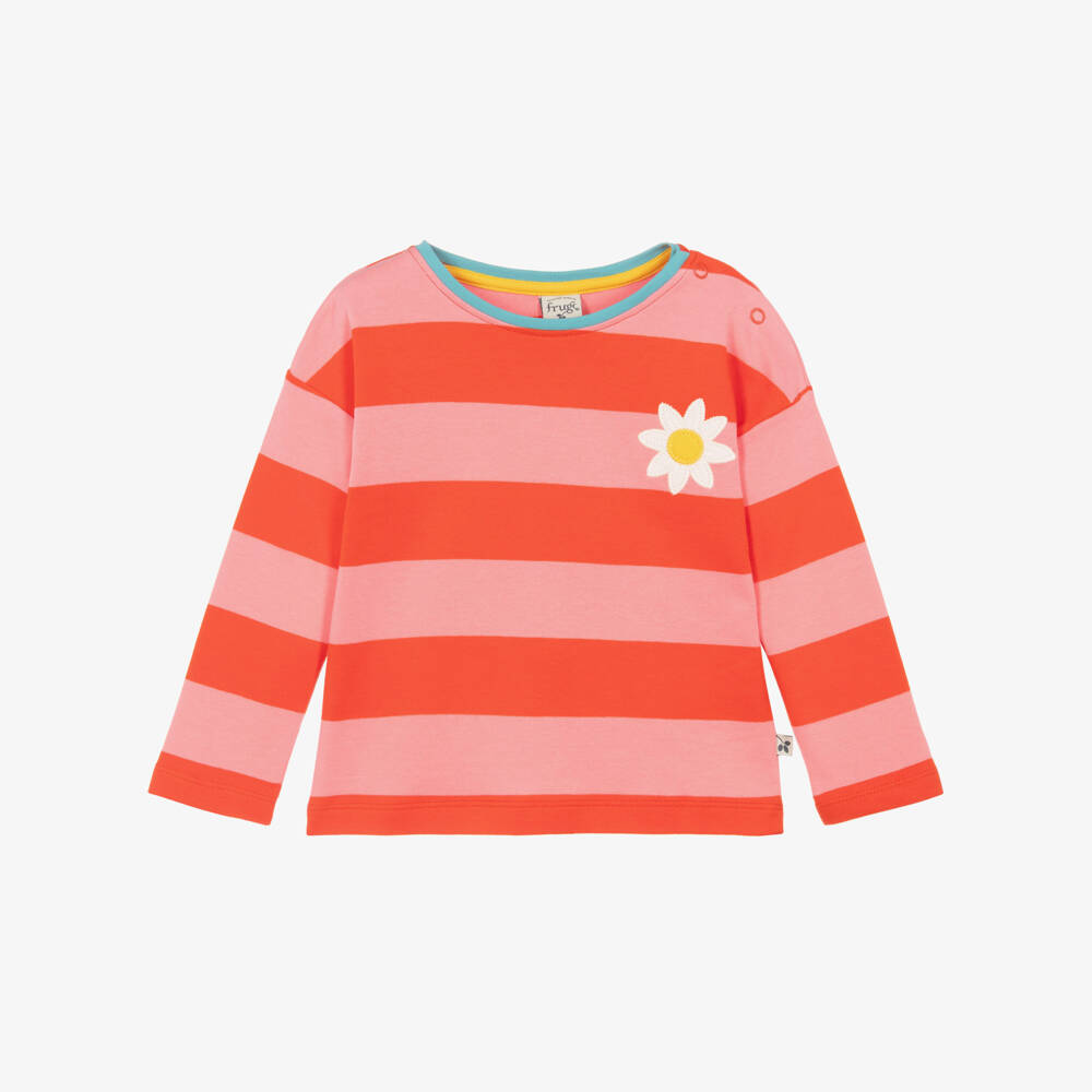 Frugi-Girls Pink & Red Striped Cotton Top | Childrensalon Outlet
