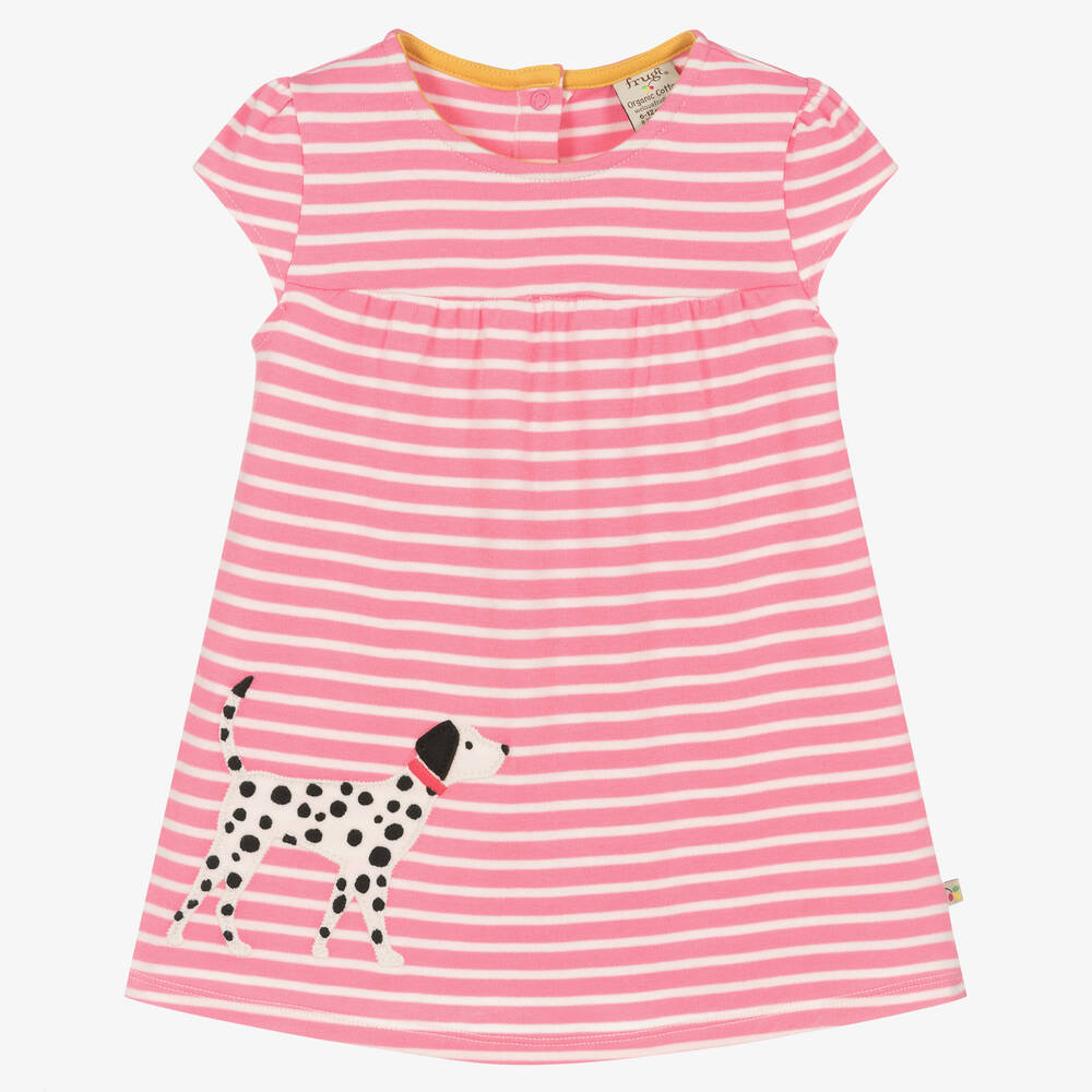 Frugi - Girls Pink Striped Organic Cotton Dress | Childrensalon