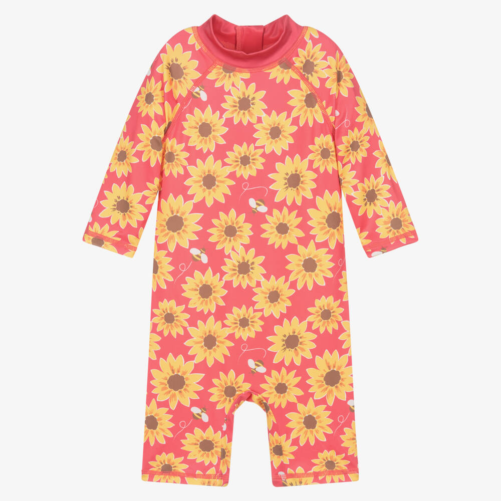 Frugi-Girls Pink & Yellow Sunflower Sun Suit (UPF50+) | Childrensalon Outlet