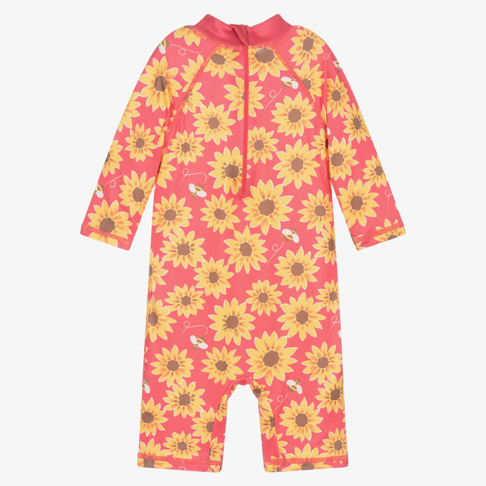 Frugi-Girls Pink & Yellow Sunflower Sun Suit (UPF50+) | Childrensalon Outlet