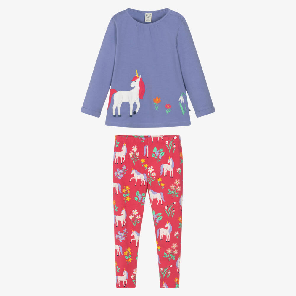 Frugi-Girls Purple & Pink Unicorn Organic Cotton Leggings Set | Childrensalon Outlet