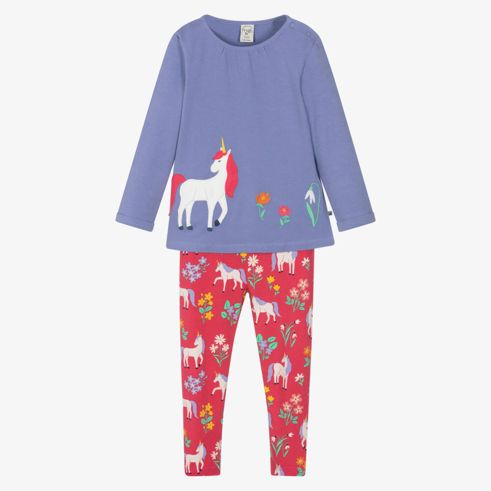 Frugi-Girls Purple & Pink Unicorn Organic Cotton Leggings Set | Childrensalon Outlet