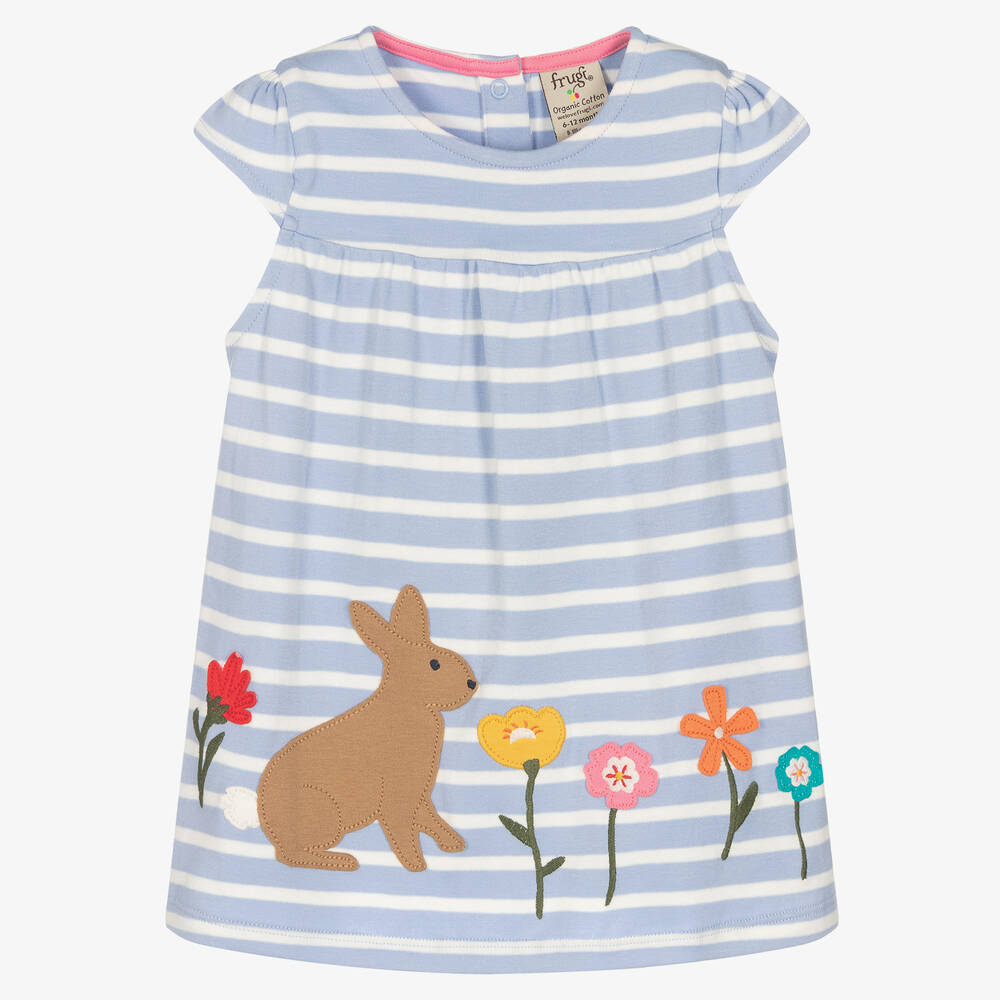 Frugi - Girls Purple Stripe Cotton Bunny Dress | Childrensalon