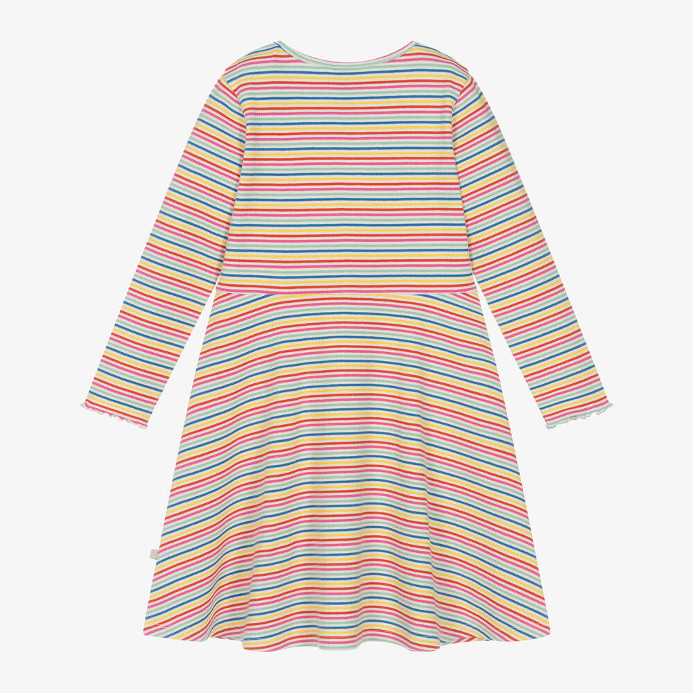 Frugi Girls Rainbow Stripe Cotton Jersey Dress