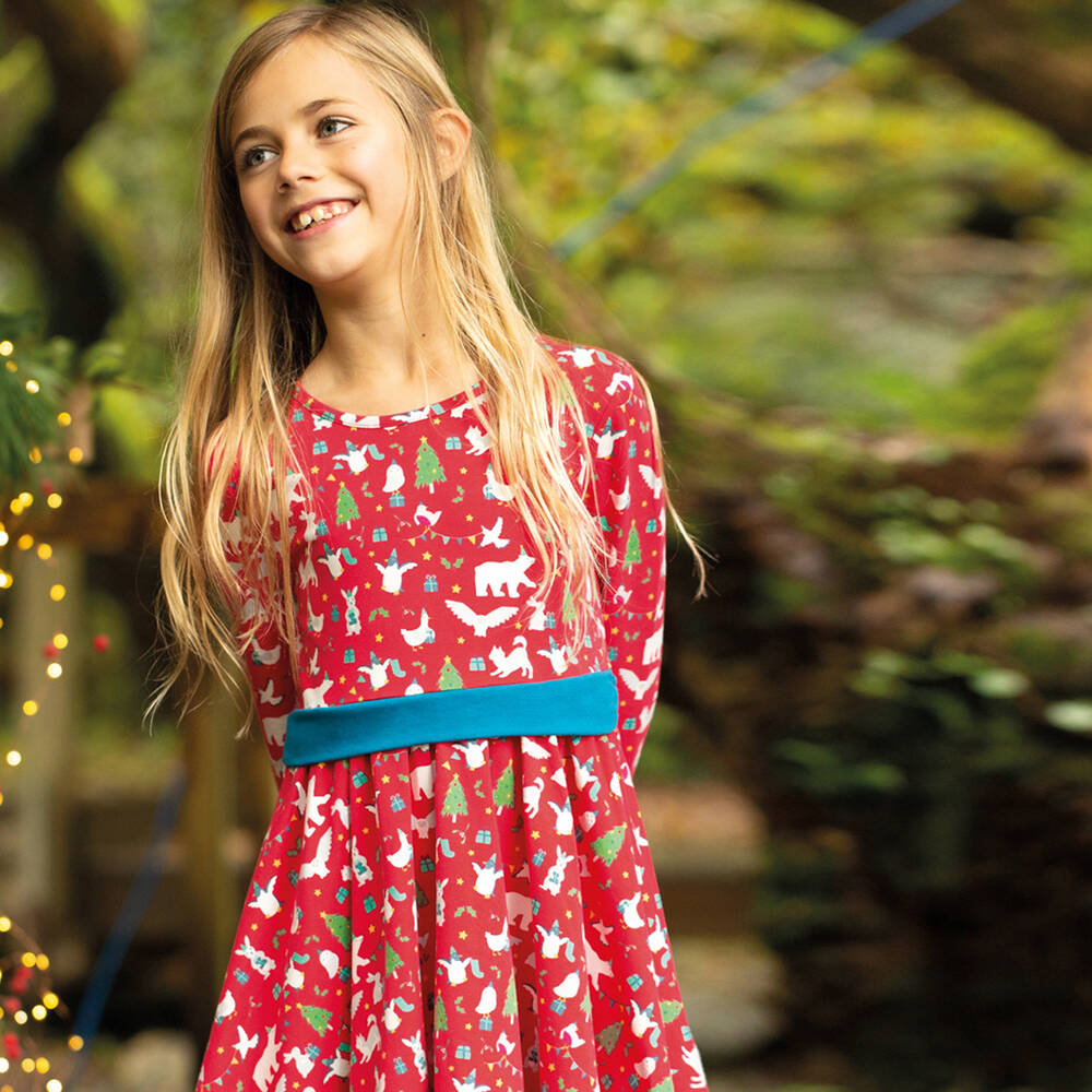 Frugi-Girls Red Christmas Dress | Childrensalon Outlet