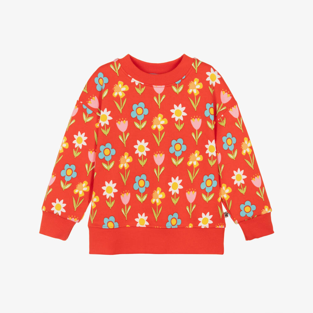 Frugi-Girls Red Cotton Sweatshirt with Colourful Floral Print | Childrensalon Outlet