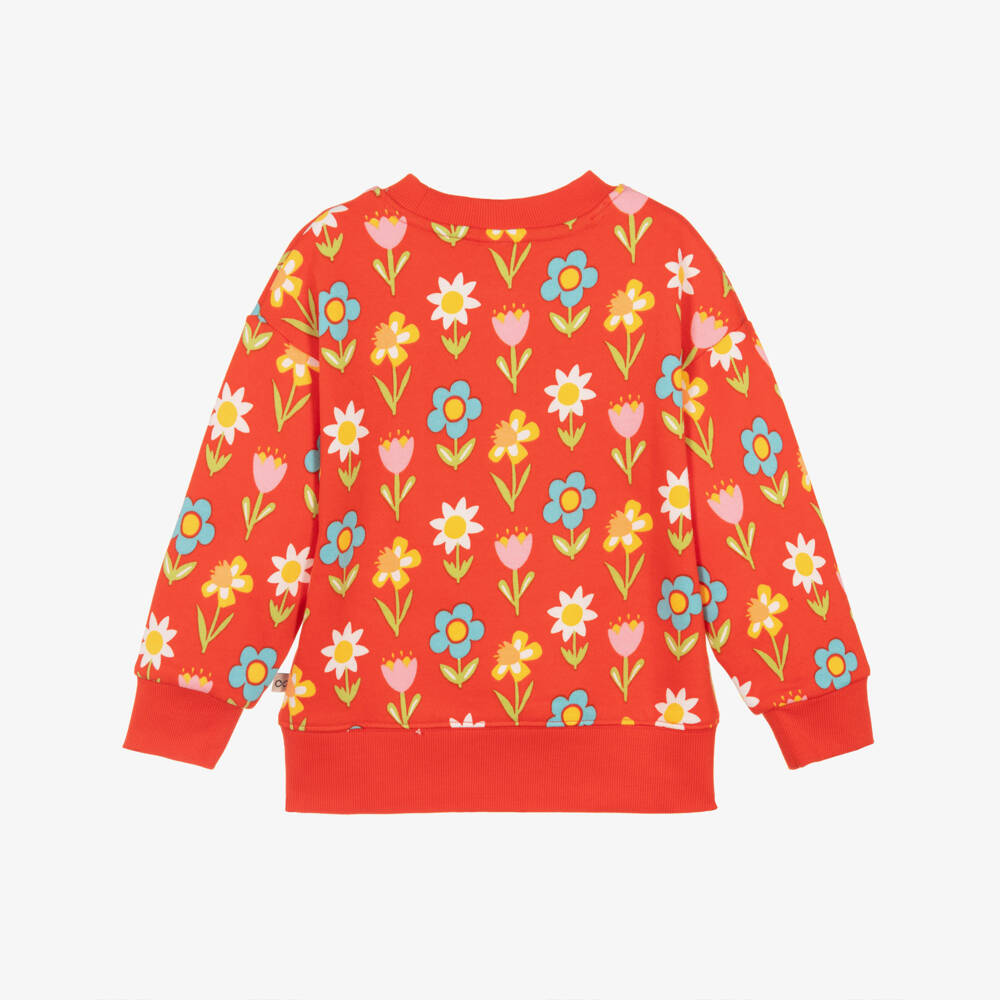 Frugi-Girls Red Cotton Sweatshirt with Colourful Floral Print | Childrensalon Outlet
