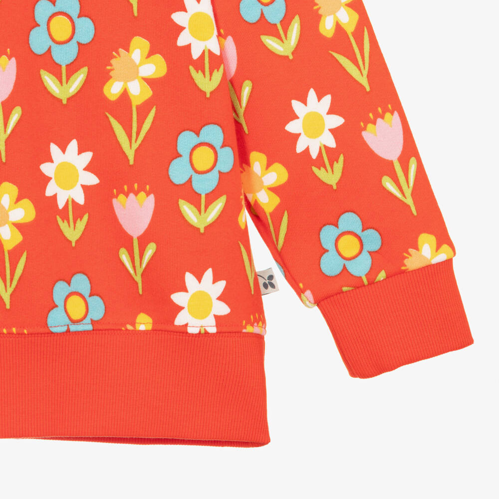 Frugi-Girls Red Cotton Sweatshirt with Colourful Floral Print | Childrensalon Outlet
