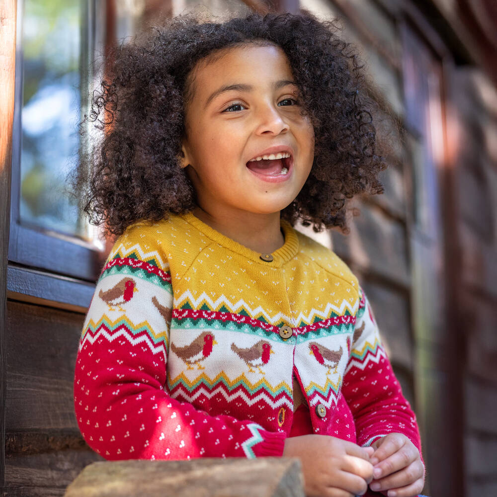 Frugi-Праздничный красный вязаный кардиган для девочек | Childrensalon Outlet