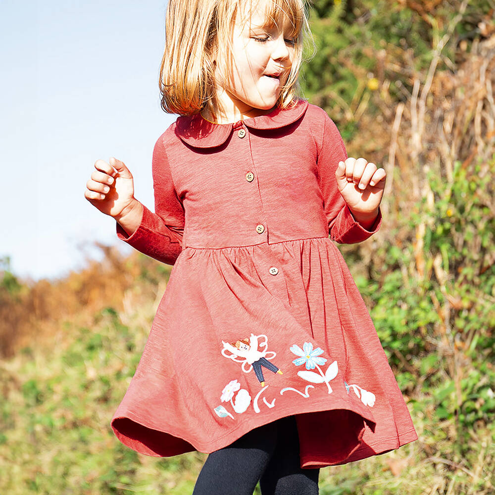 فروجي-فستان قطن عضوي لون أحمر | Childrensalon Outlet