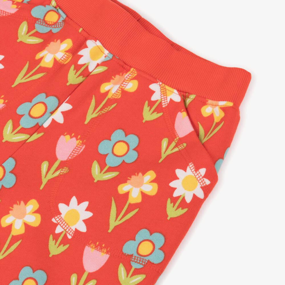 Frugi-Girls Red Organic Cotton Joggers with Colourful Floral Print | Childrensalon Outlet