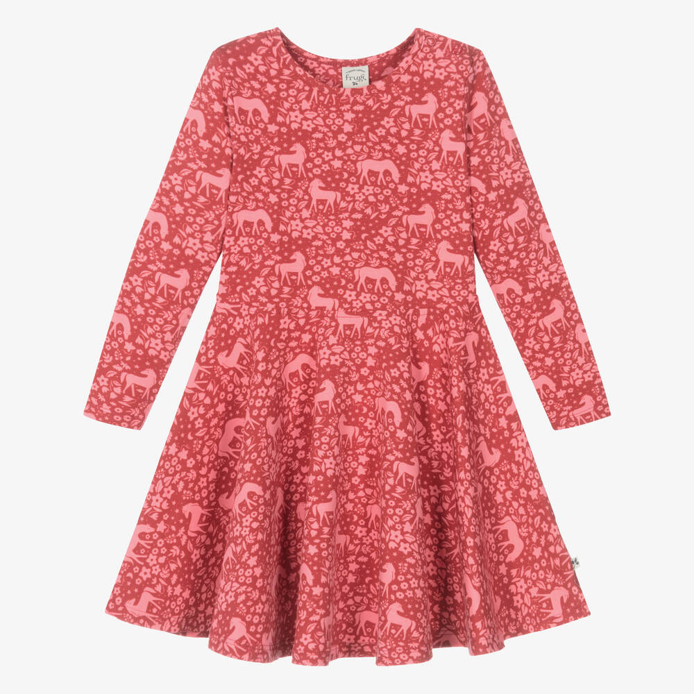 Frugi-Girls Red Organic Cotton Skater Dress | Childrensalon Outlet
