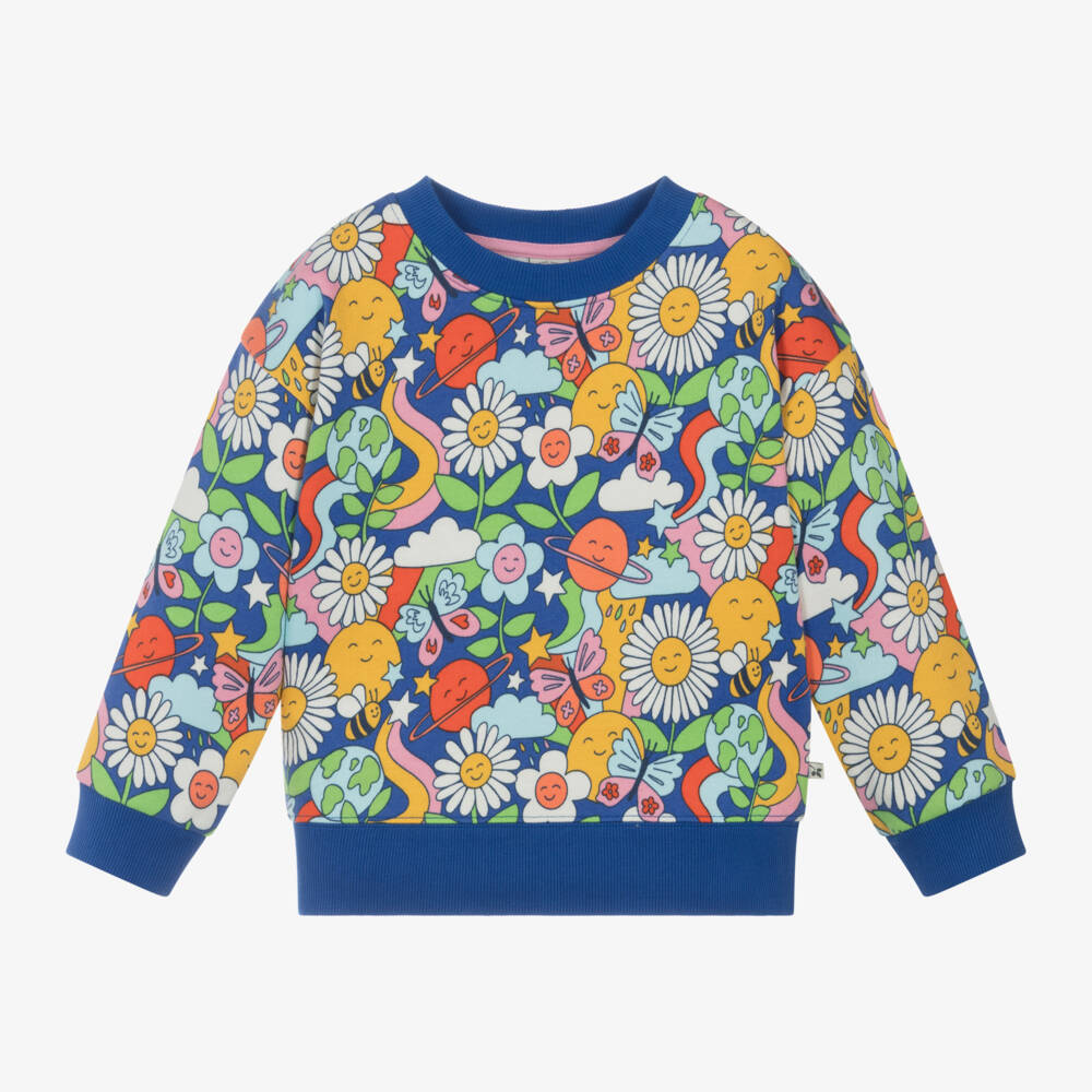 Frugi-Girls Retro Floral Blue Sweatshirt | Childrensalon Outlet