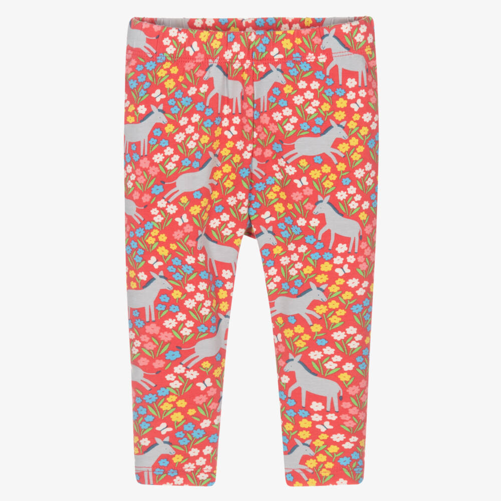 Frugi-Girls Rosy Donkey-Patterned Cotton Leggings | Childrensalon Outlet