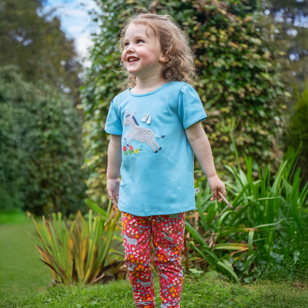 Frugi-Girls Rosy Donkey-Patterned Cotton Leggings | Childrensalon Outlet