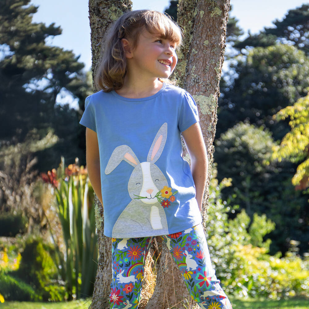 Frugi-Girls Soft Blue Bunny Trousers | Childrensalon Outlet