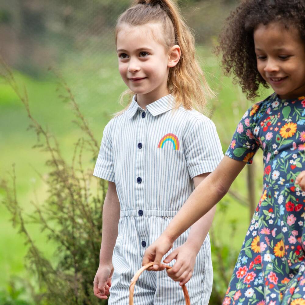 Frugi-Girls Striped Organic Cotton Romper | Childrensalon Outlet