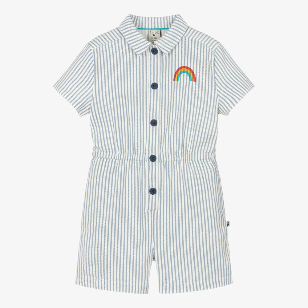 Frugi-Girls Striped Organic Cotton Romper | Childrensalon Outlet
