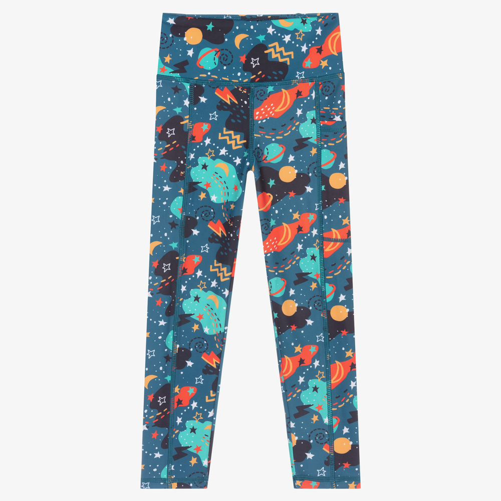 Frugi - Blaugrüne Leggings mit Weltraum-Print (M) | Childrensalon