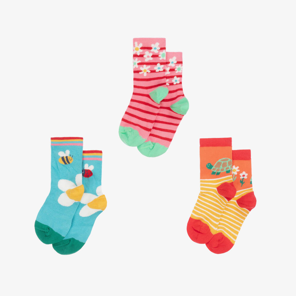 Frugi-Girls Tricolor Cotton Sock Trio | Childrensalon Outlet