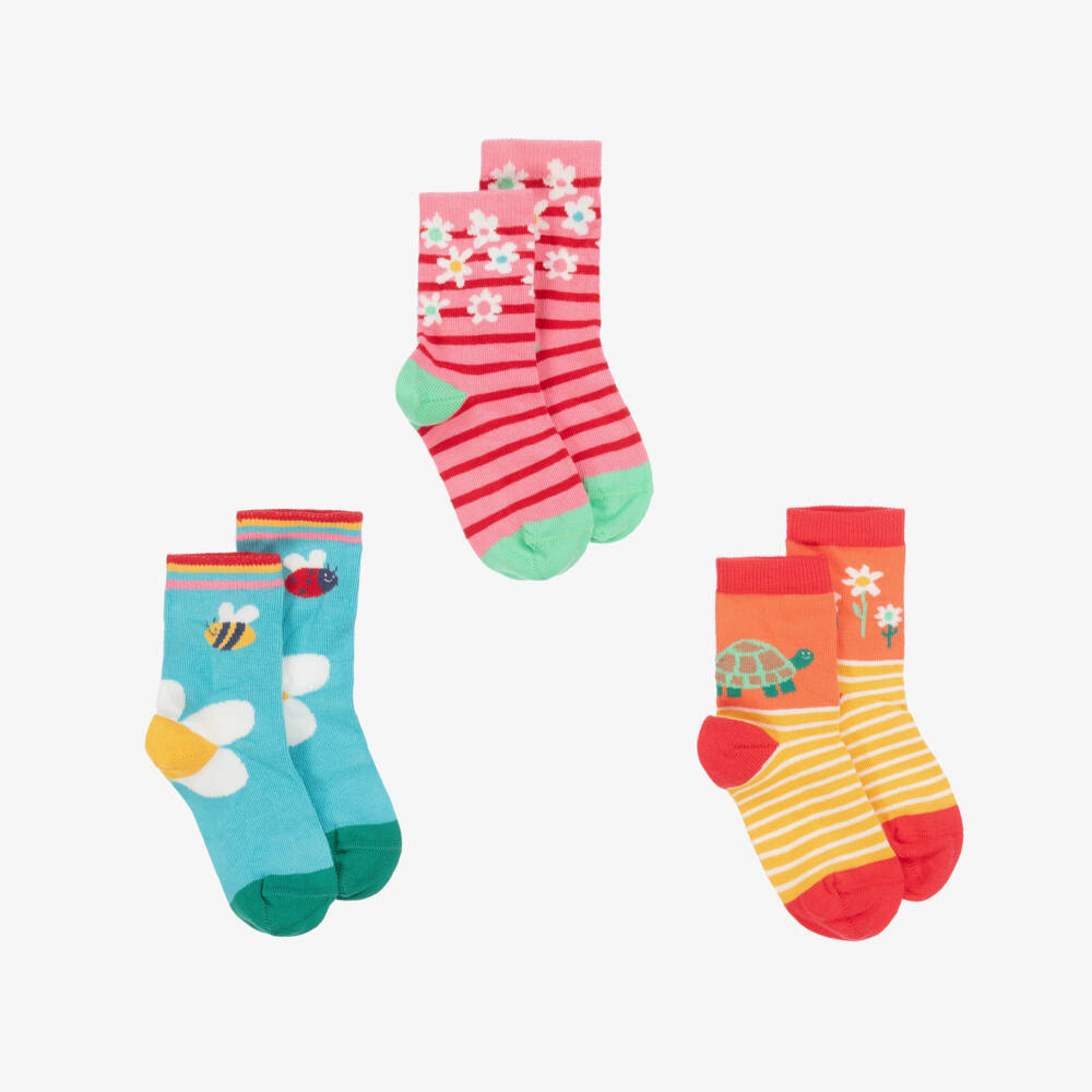 Frugi-Girls Tricolor Cotton Sock Trio | Childrensalon Outlet